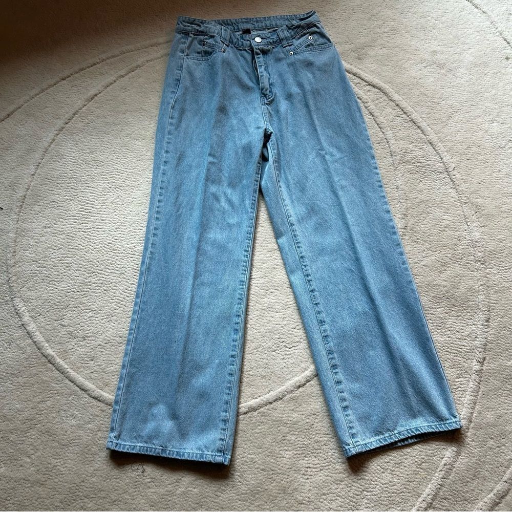 CIDER Straight Leg Wide Mid-rise Light Blue Jeans #10
